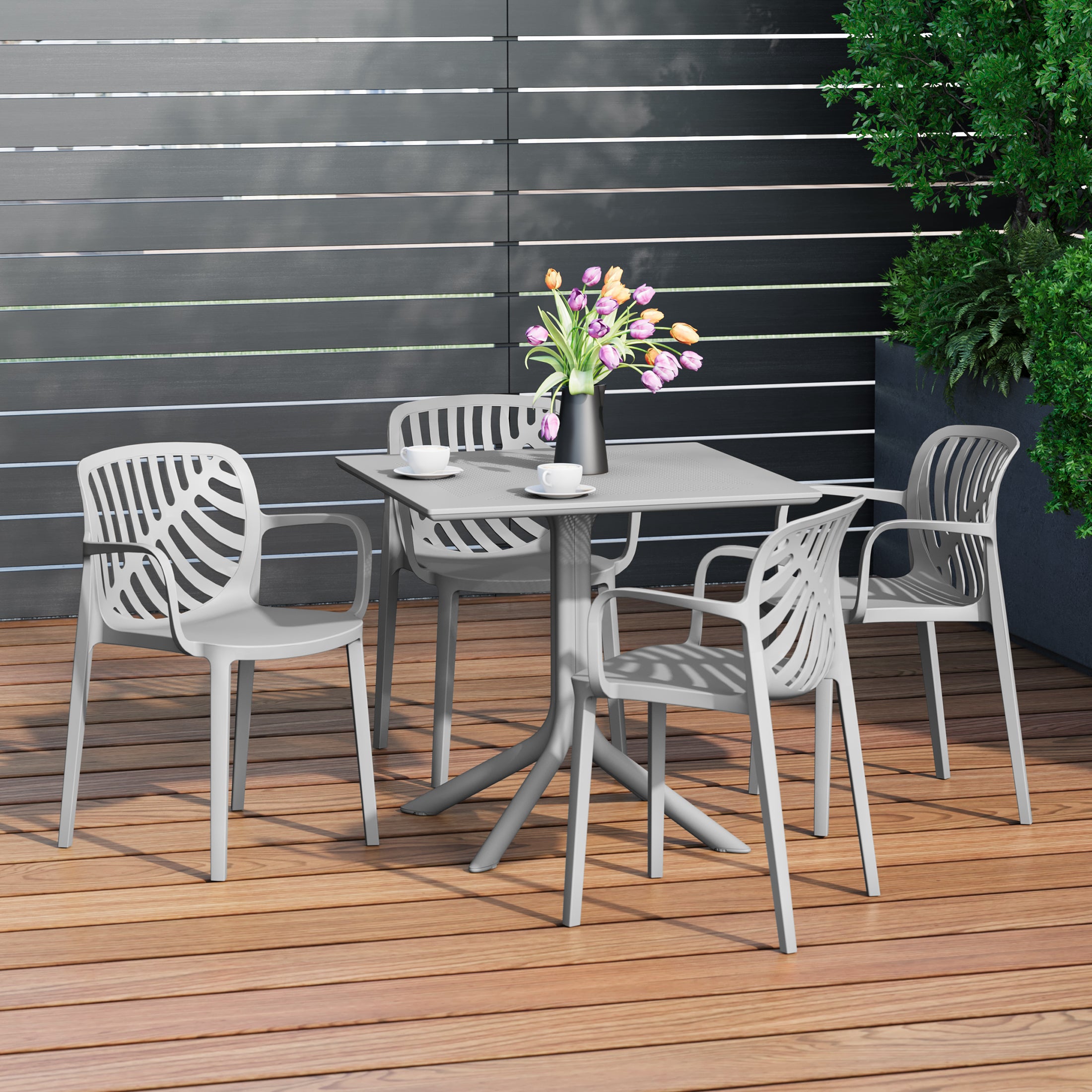 Playa 5-Piece Outdoor Resin Square Patio Dining Table Set with Modern Stackable Patio Dining Chairs