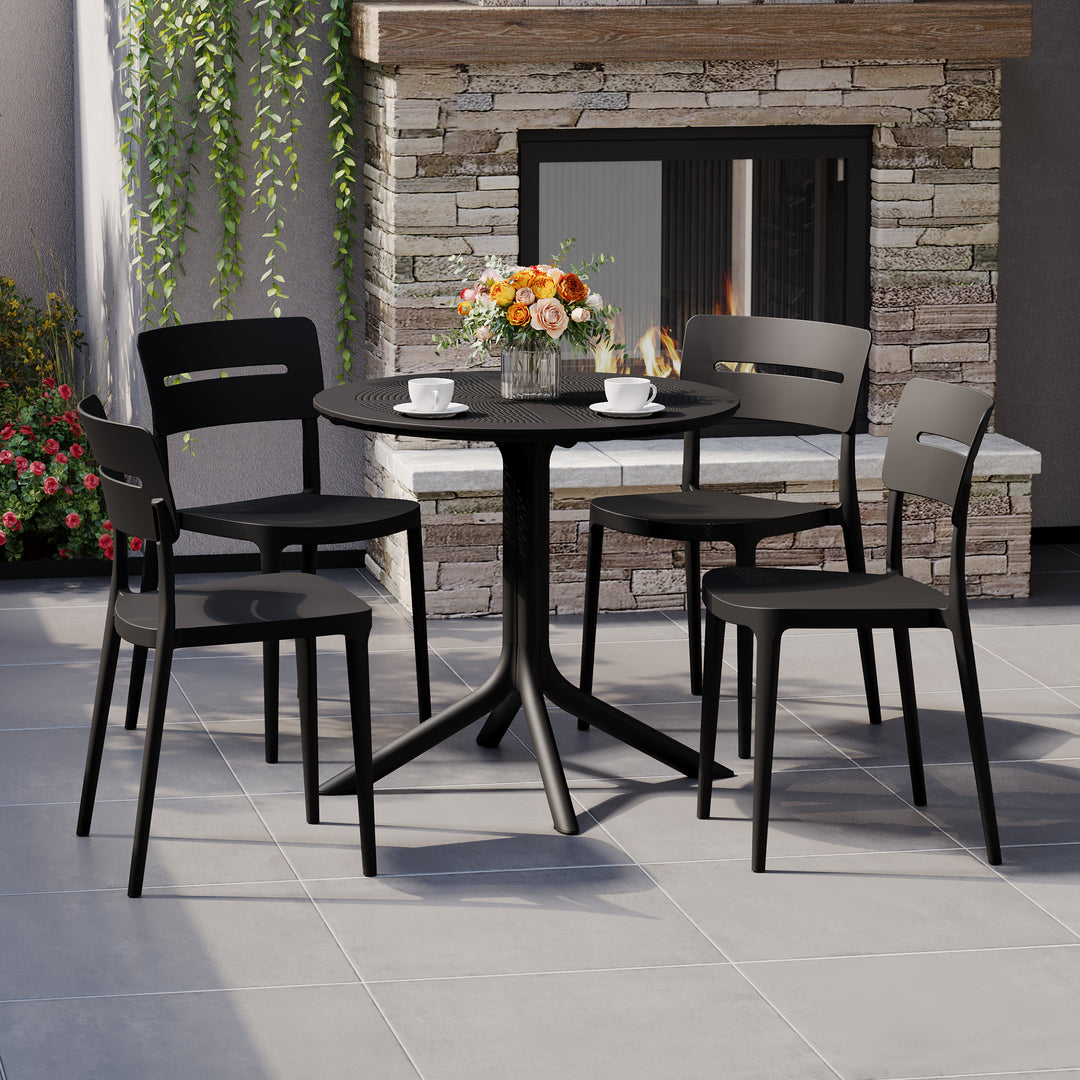 Playa Modern 5-Piece Resin Round Patio Dining Table Set with Stackable Patio Dining Chairs