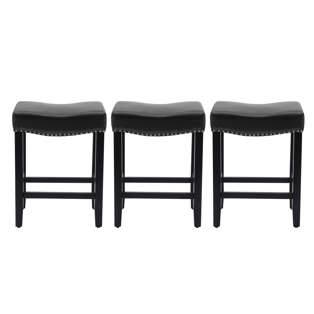 Lenox 24" Upholstered Saddle Seat Black Counter Stool (Set of 3)