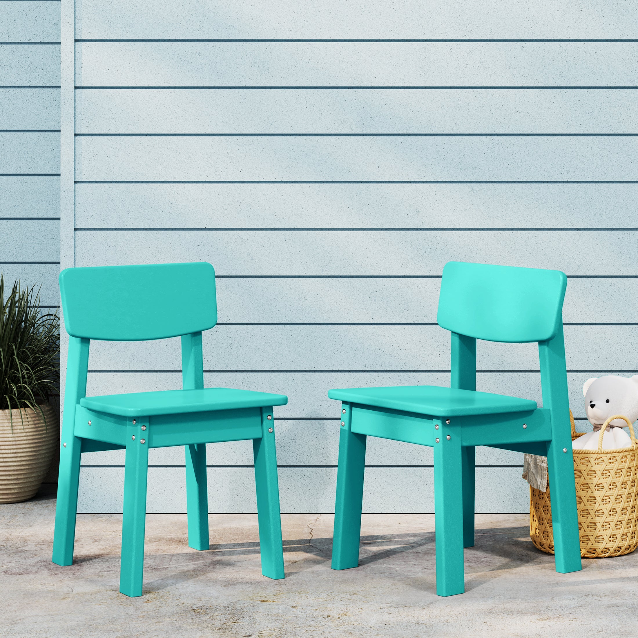 Tiny Terraces Outdoor HDPE Kids Modern Plastic Toddler Dining Chairs (Set of Two)