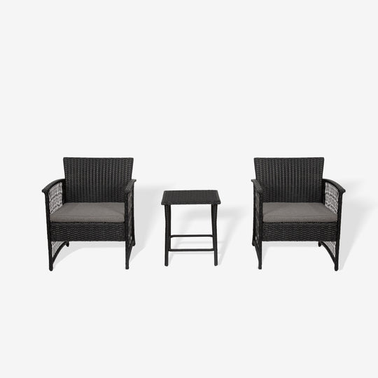 Melvi 3-Piece Outdoor Patio Wicker Conversation Set, Black