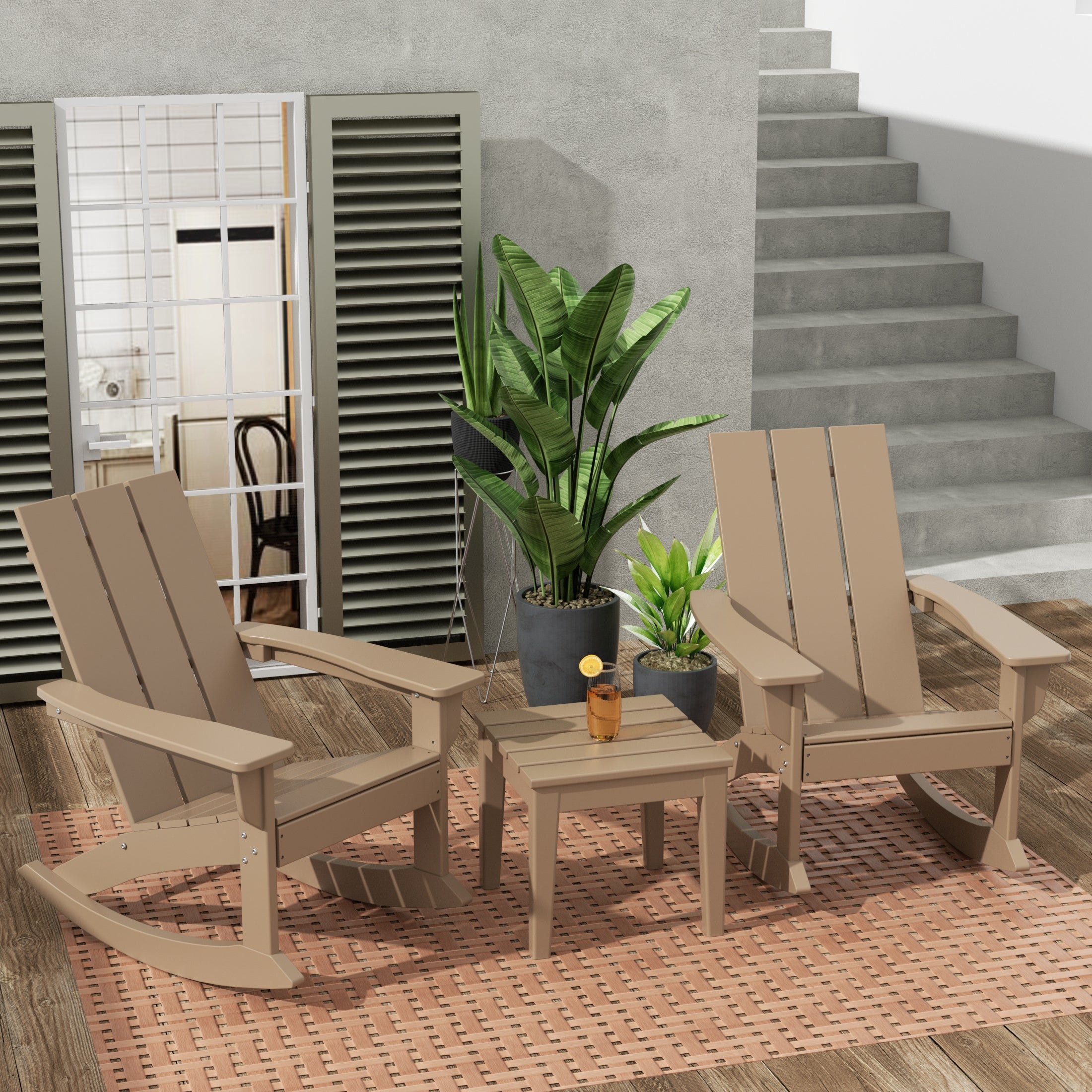 Ashore Modern Rocking Poly Adirondack Chair With Side Table 3-Piece Set
