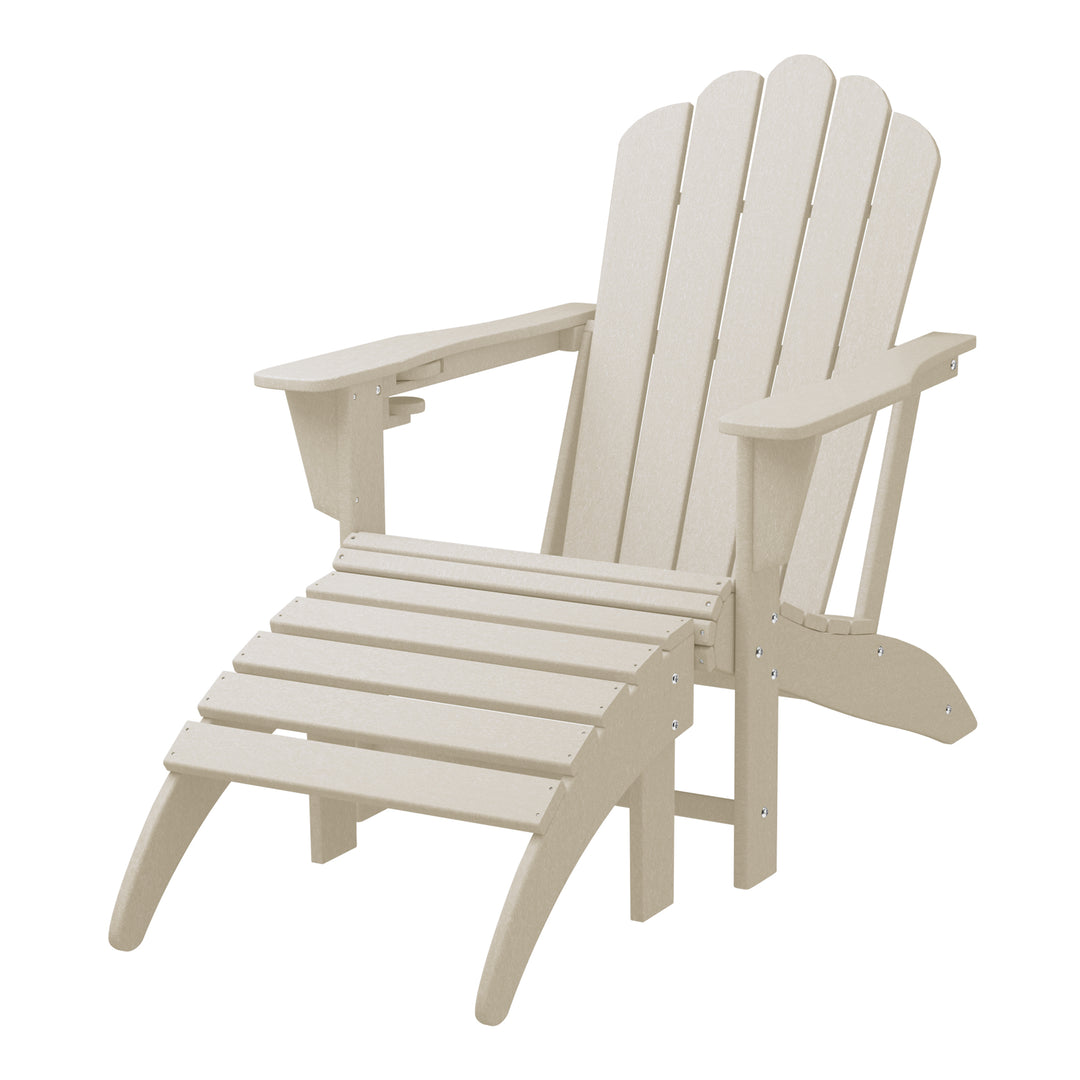 Highland 2-Piece Outdoor Patio HDPE Adirondack Chair With Ottoman and Cup Holder Set