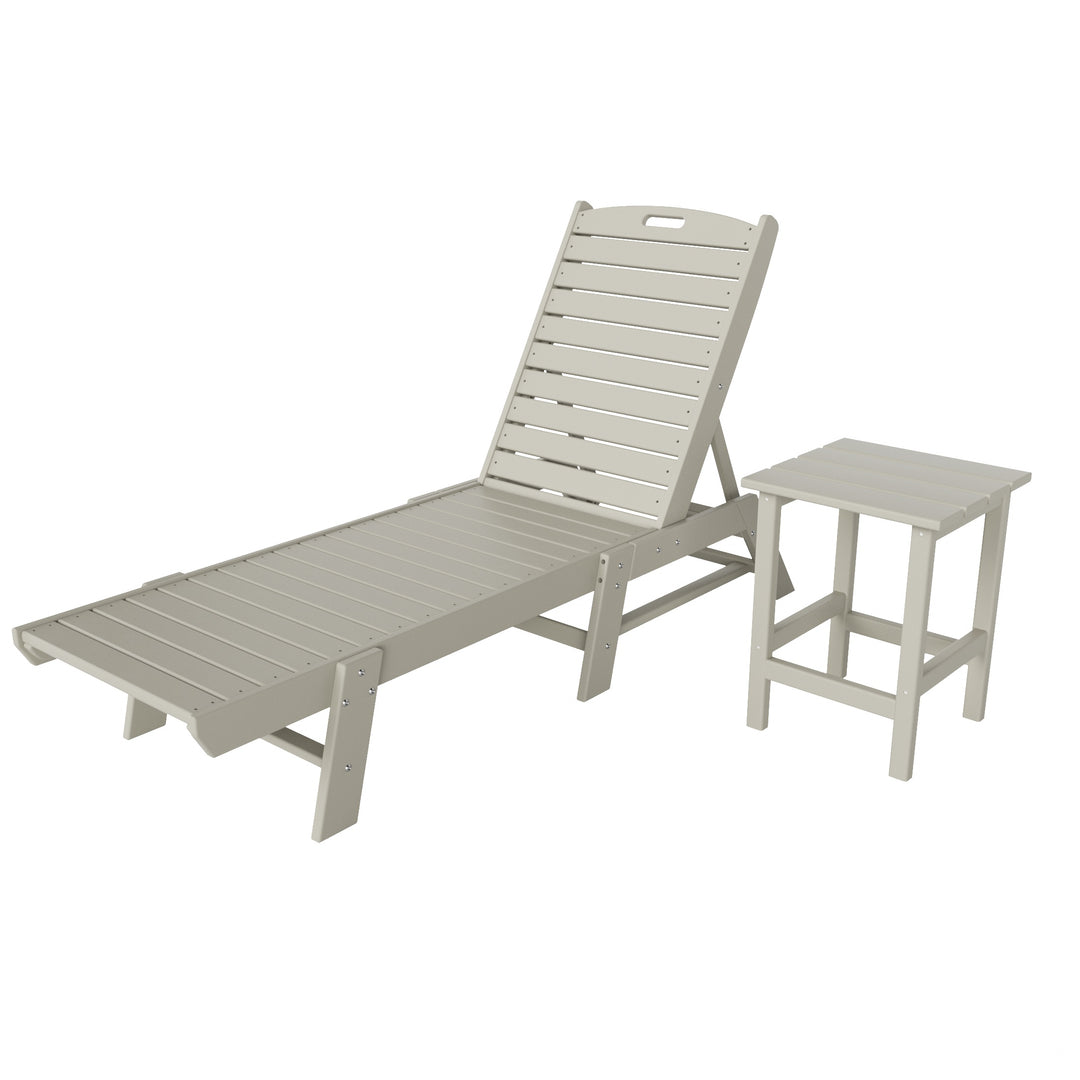 Malibu 2-Piece Poly Reclining Outdoor Patio Chaise Lounge Chair with Side Table Set