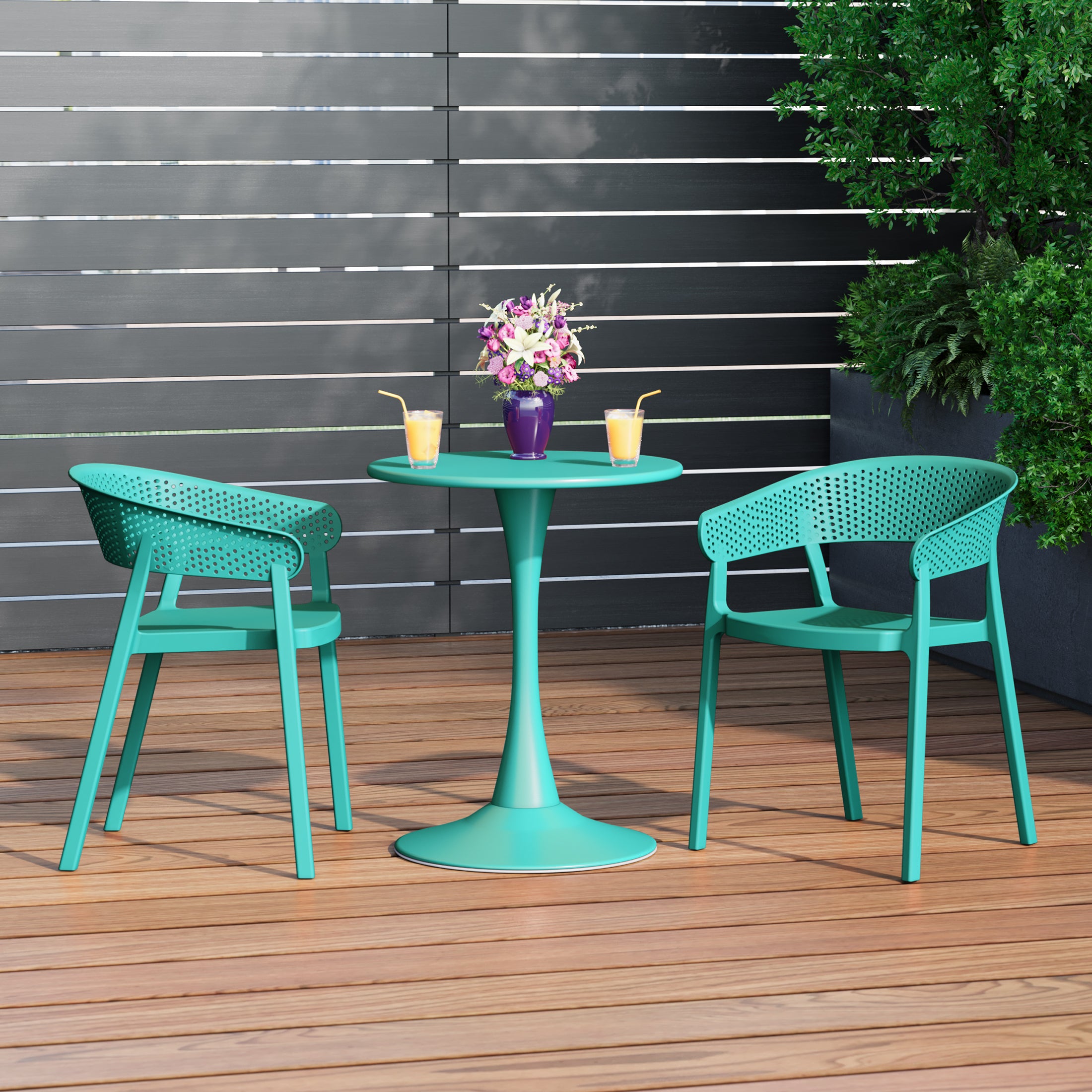 Playa 3-Piece Indoor Outdoor Metal Patio Dining Table Set With Stackable Patio Chairs