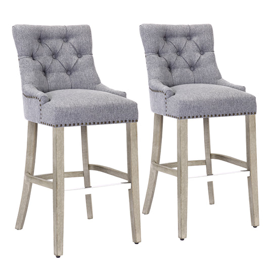 Hayes 29" Upholstered Tufted Wood Bar Stool (Set of 2), Antique Gray