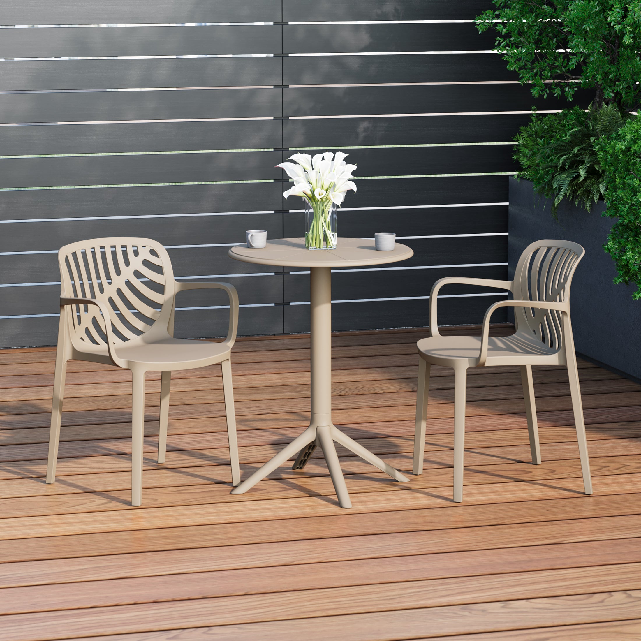 Playa 3-Piece Outdoor Resin Patio Bistro Table Set with Stackable Patio Dining Side Chairs For 2