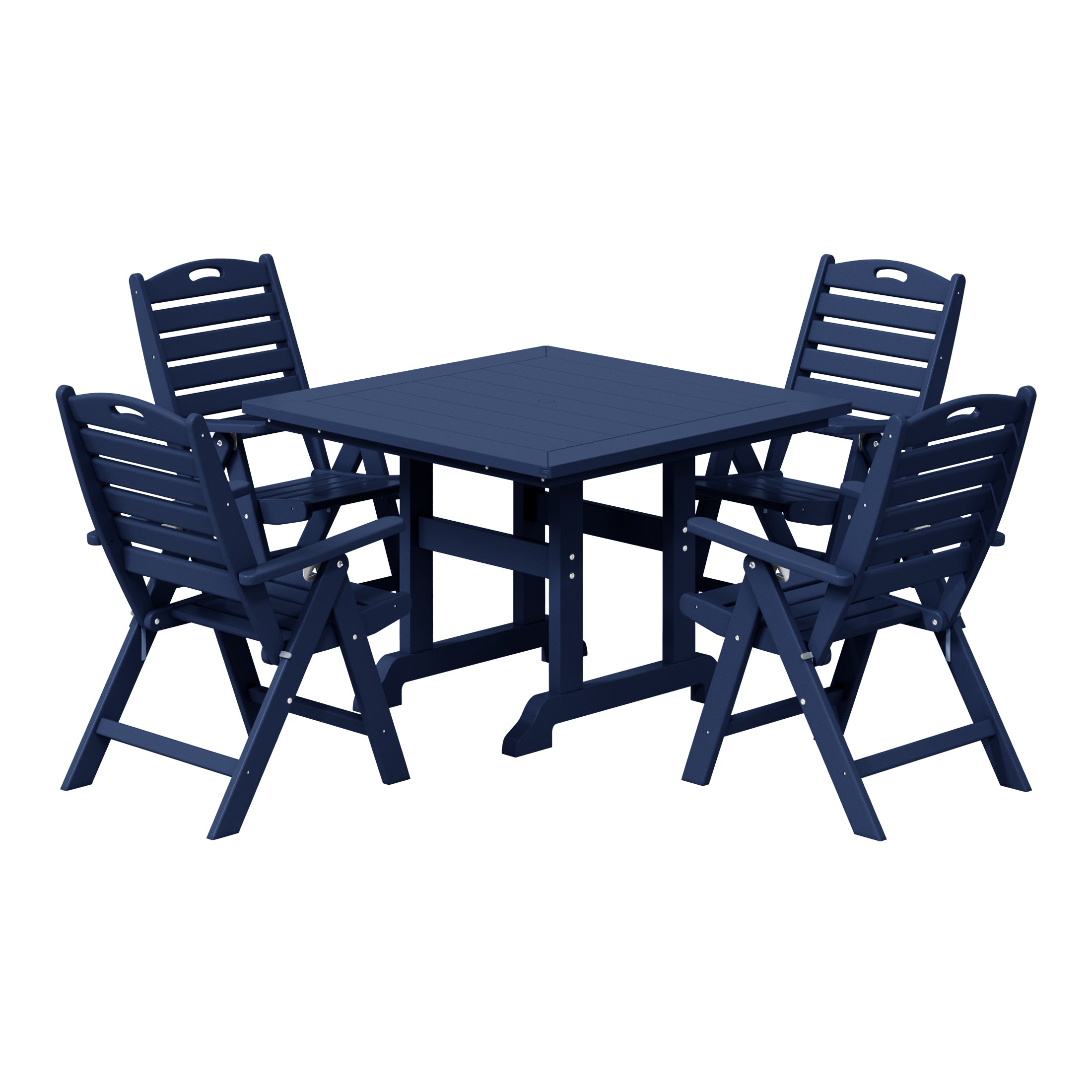 Malibu 5-Piece HDPE Square Patio Dining Table Set with Foldable Chairs