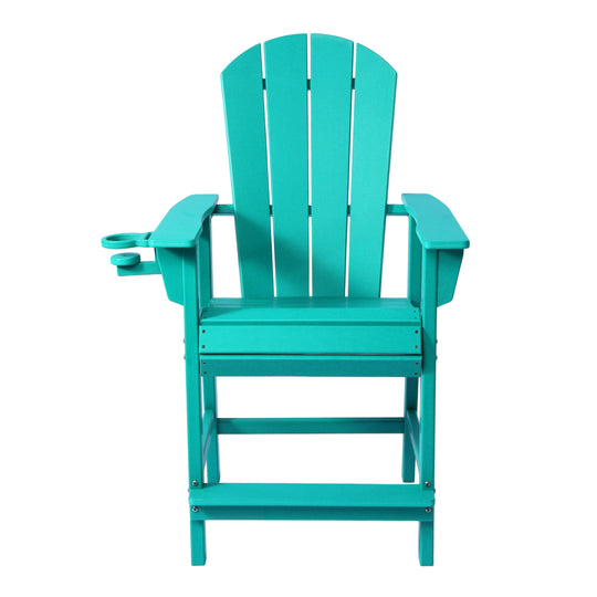 Malibu Outdoor HDPE  Tall Adirondack Counter Height Bar Chair With Cup Holder