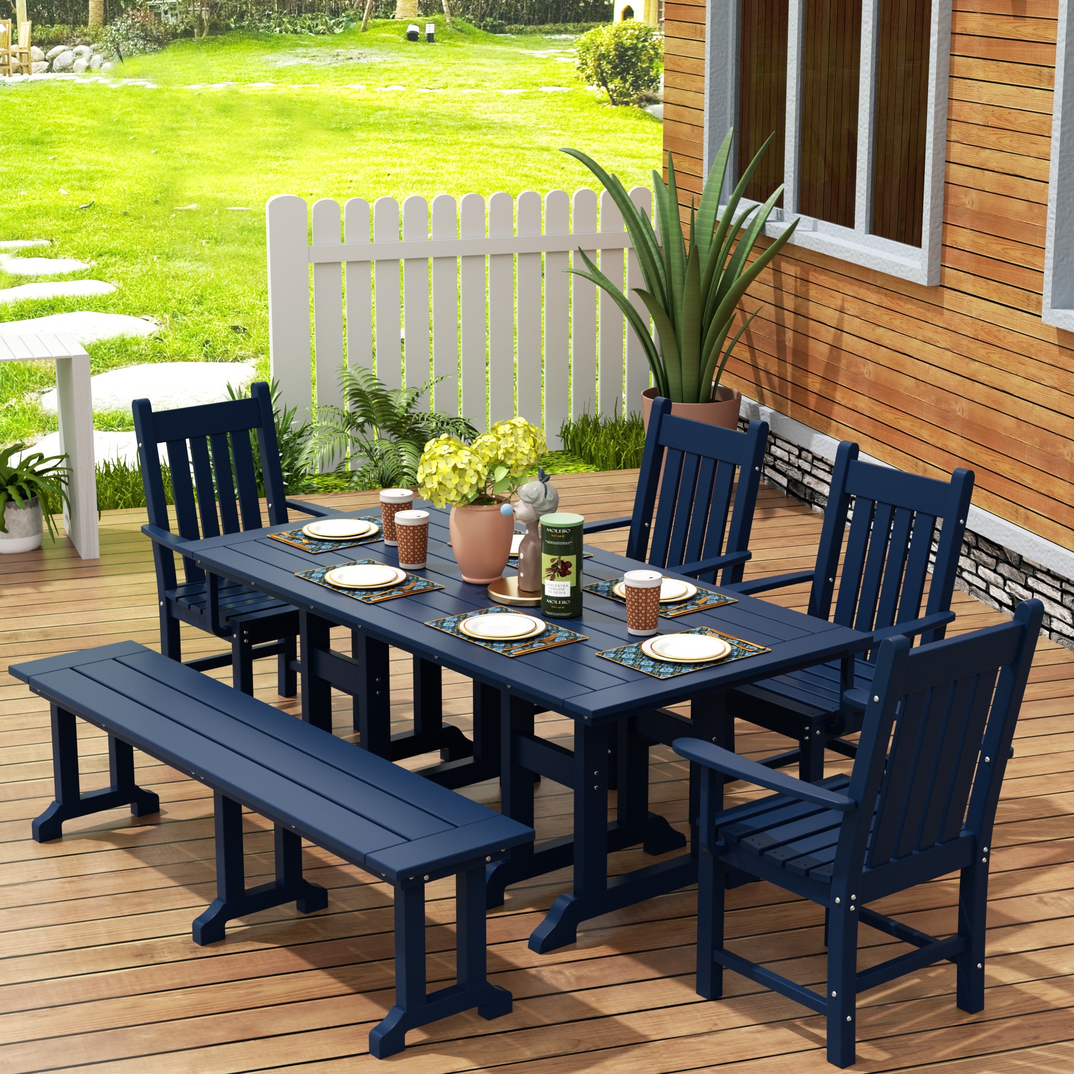 Malibu 6 Piece Outdoor Patio Dining Set Outdoor Table and Bench Armchair Set