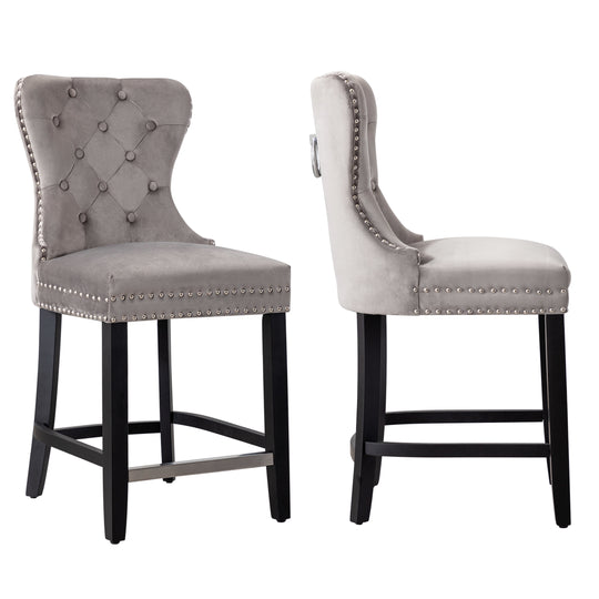 Wordford 24" Tufted Velvet Counter Stool (Set of 2), Black