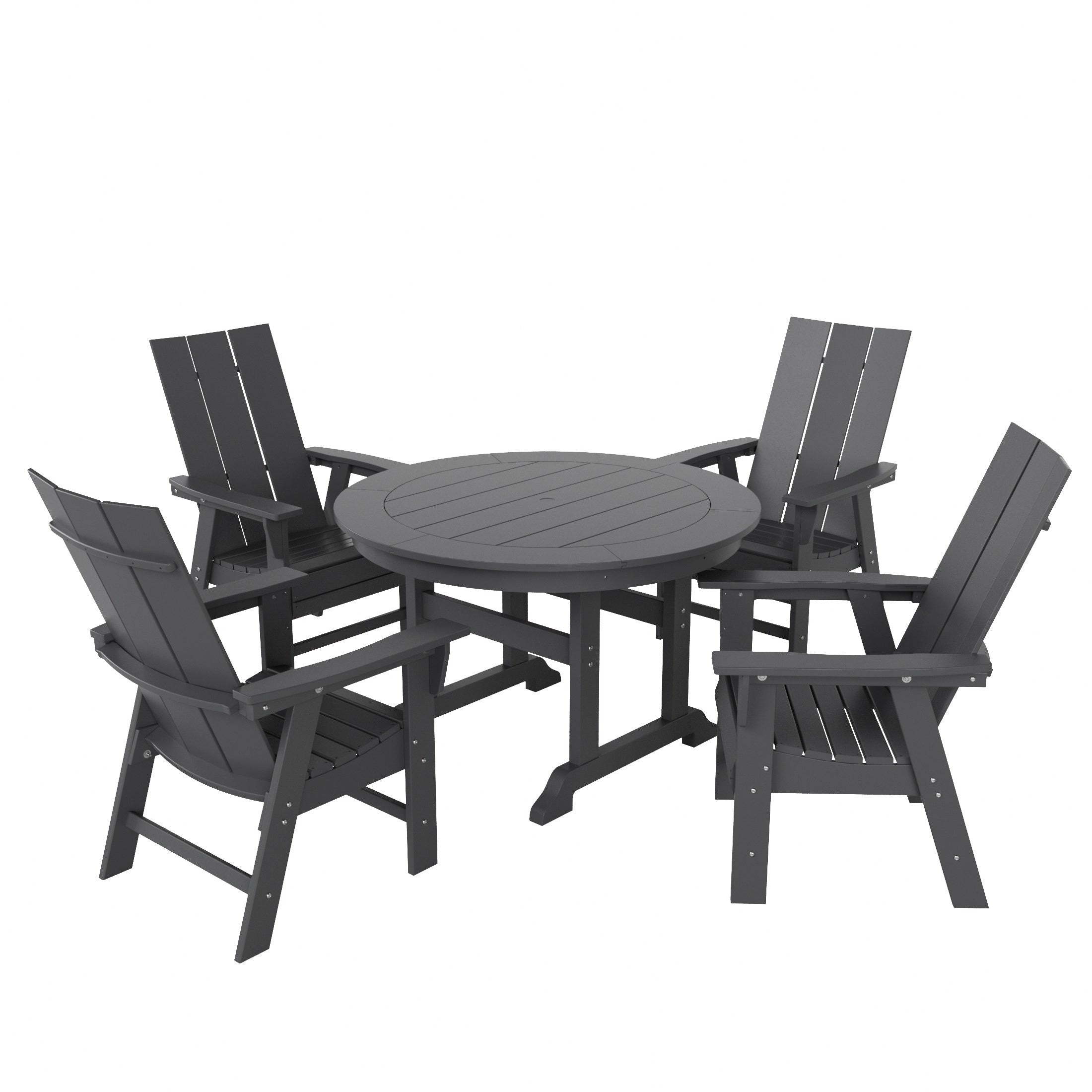 Ashore 5 Piece Outdoor Patio Dining Round Table and Modern Armchair Set