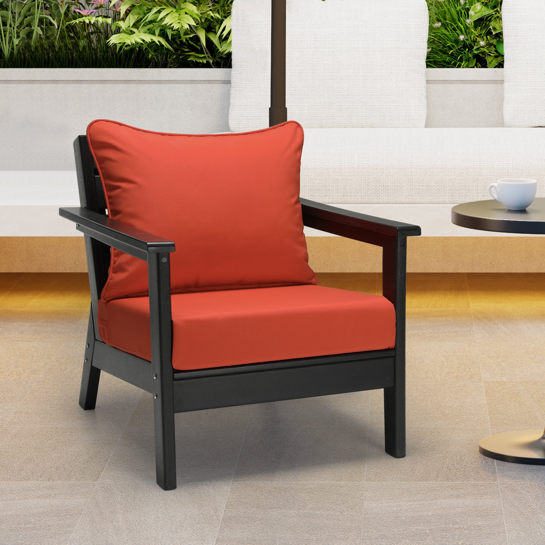 Solace Water Repellent Outdoor 2-Piece Deep Set Patio Seat Back Chair Cushions, 25" x 25"