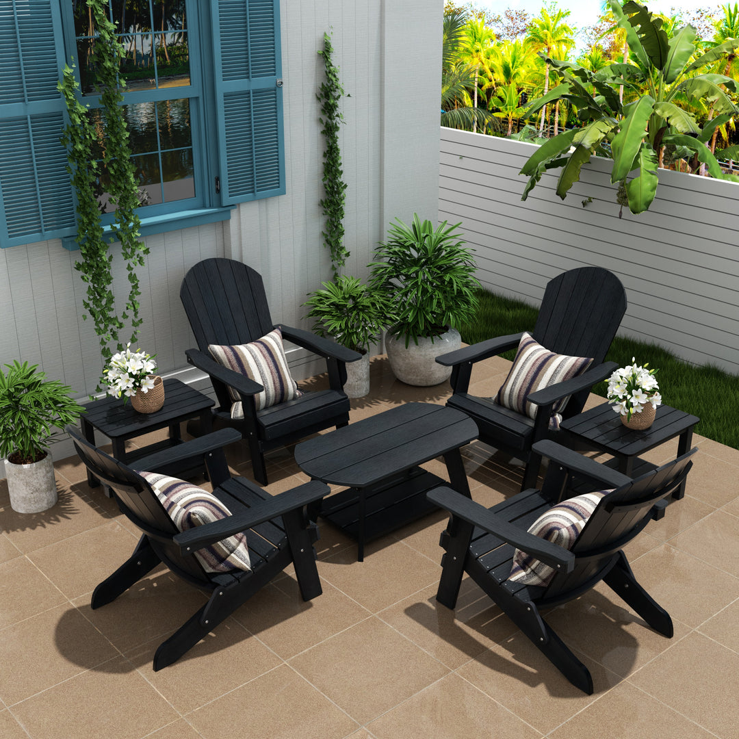 Tuscany HIPS 7-Piece Outdoor Folding Adirondack Chair With Coffee Table and Side Table Set