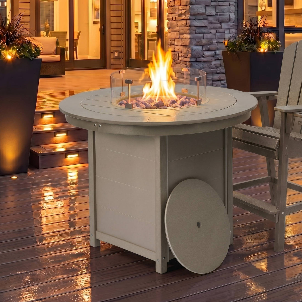 Helios 47" Modern Outdoor Patio Propane Round Counter Height Fire Pit Table