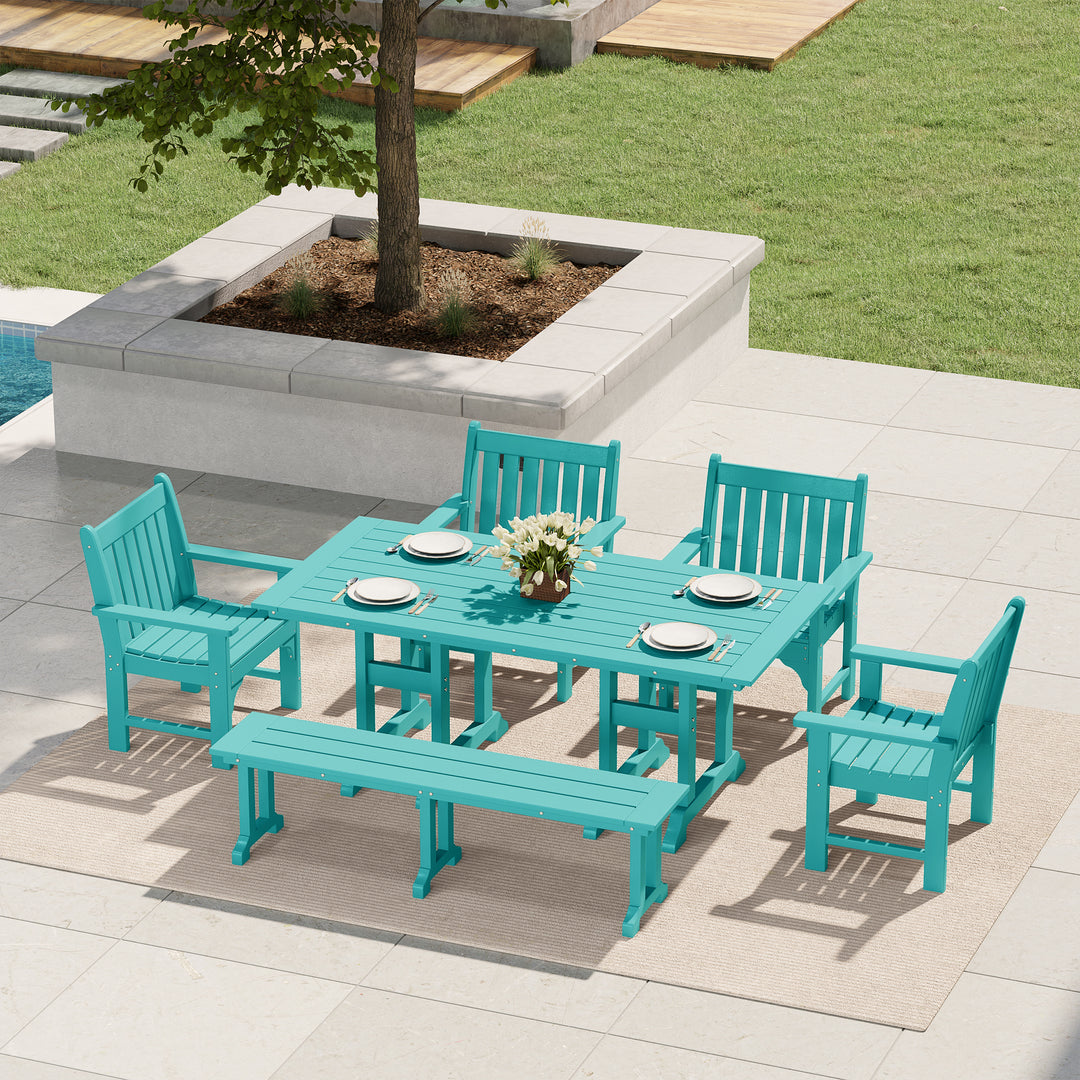 Malibu 6-Piece HDPE Outdoor Rectangle Dining Patio Table and Chairs Set