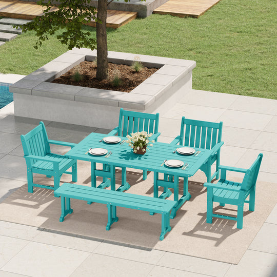 Malibu 6-Piece HDPE Outdoor Rectangle Dining Patio Table and Chairs Set