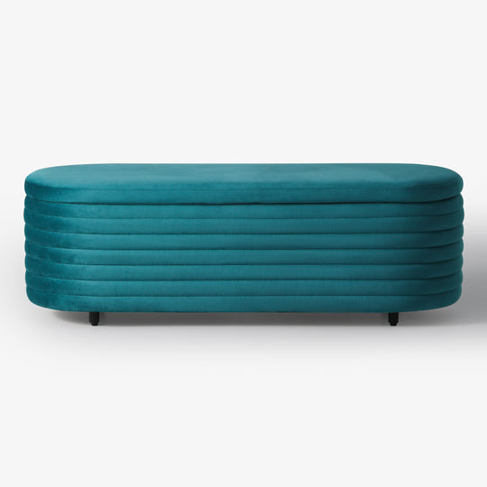 Phoebe 54" Wide Mid-Century Modern Upholstered Velvet Tufted Oval Storage Ottoman Bench