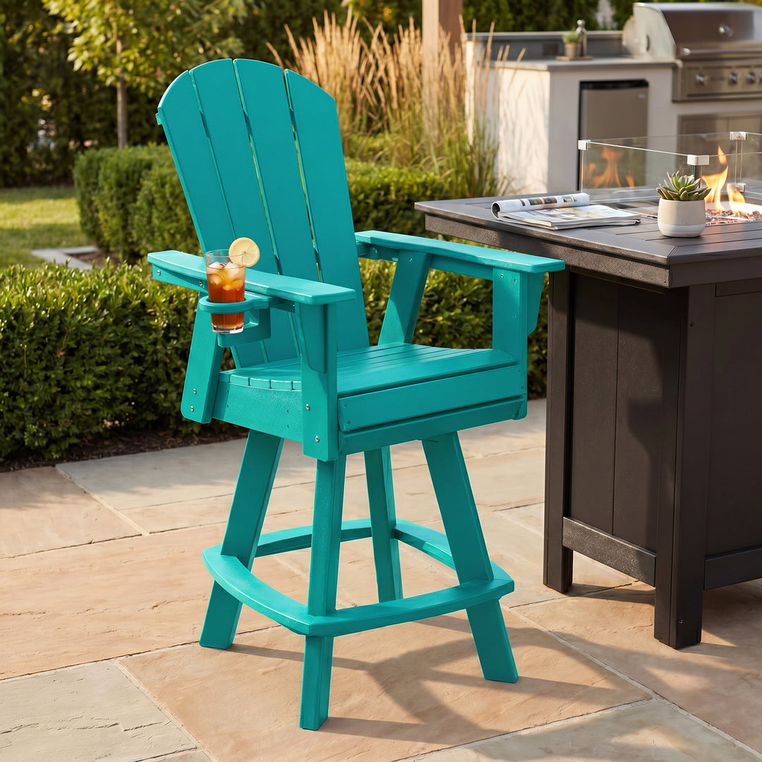 Malibu Outdoor HDPE Swivel Adirondack Bar Height Chair With Cup Holder