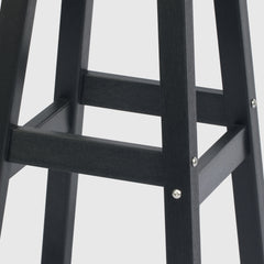 Malibu bar stool in Black, leg brace and hardware detail