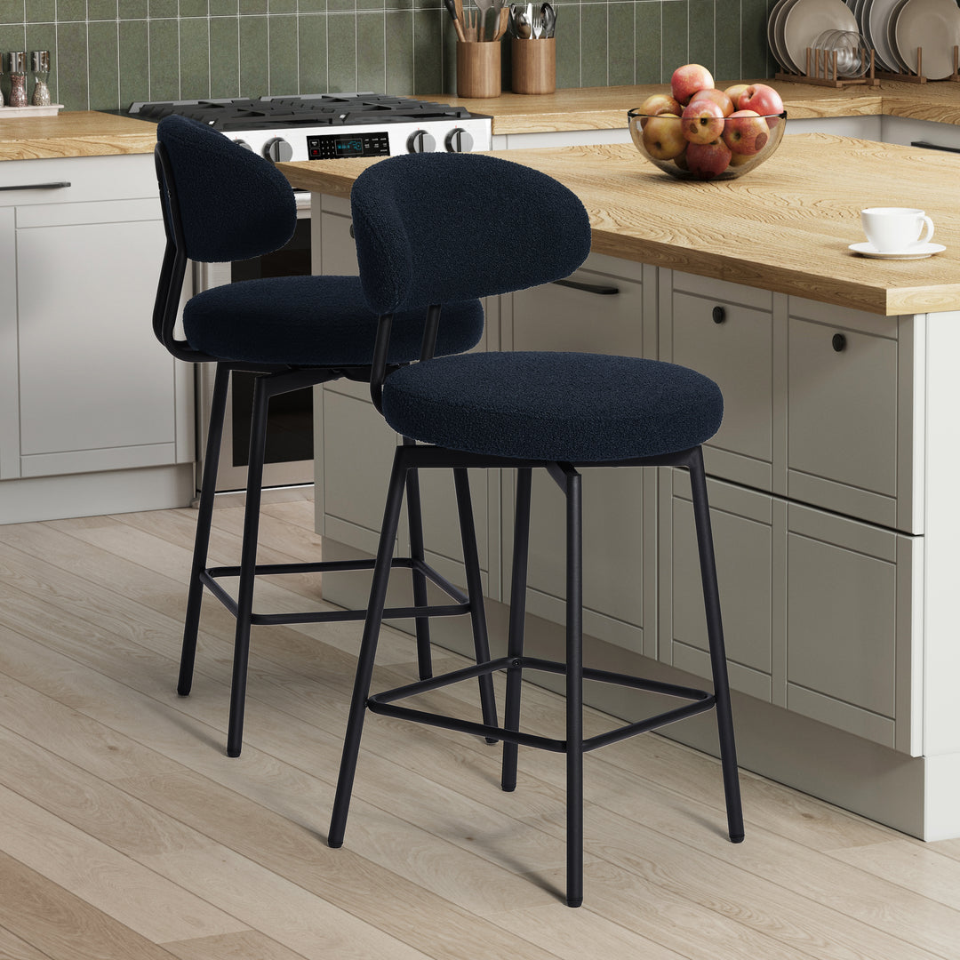 Alexandria Modern Upholstered Sherpa Fabric Counter Height Bar Stools with Back (Set of 2)