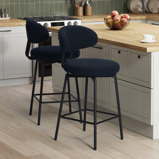 Alexandria Modern Upholstered Sherpa Fabric Counter Height Bar Stools with Back (Set of 2)