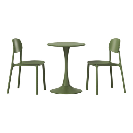 Playa 3-Piece Outdoor Round Metal Patio Dining Table Set With Stackable Resin Patio Side Chairs