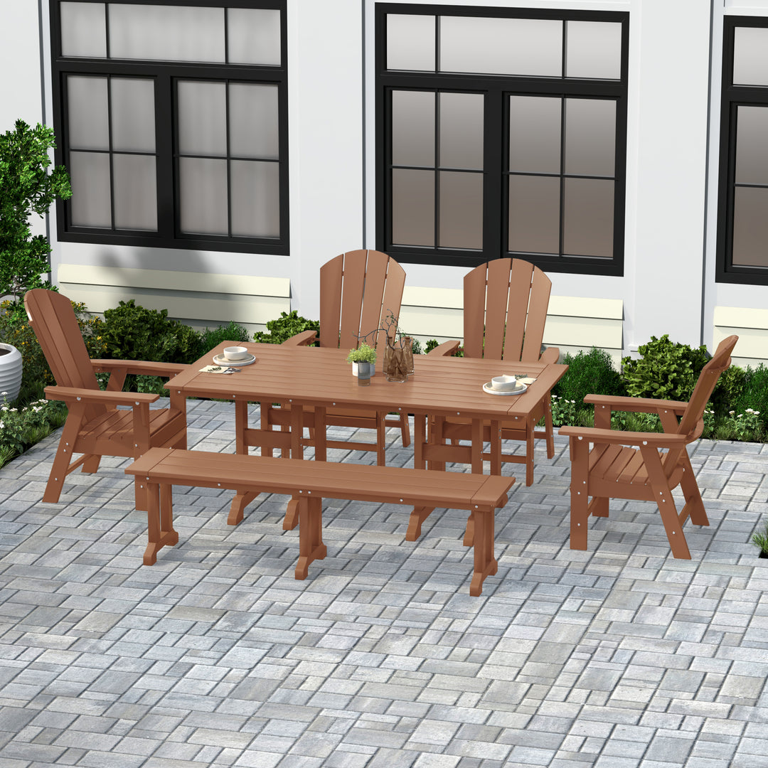 Malibu 6 Piece Outdoor Patio Dining Table and Armchair Dining Bench Set