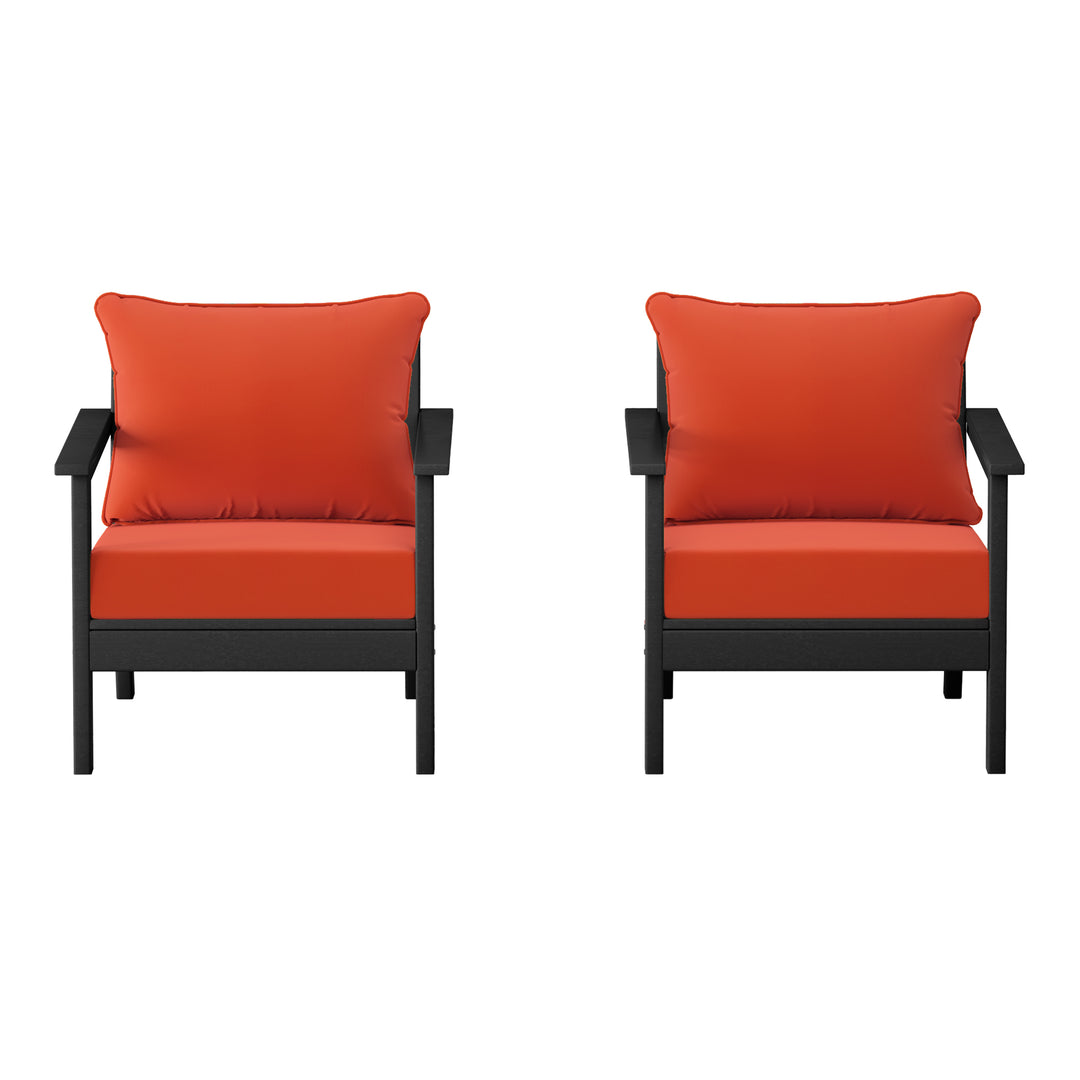 Avalon Outdoor Modern HDPE Patio Club Chairs with Deep Seat Cushions (Set of 2)