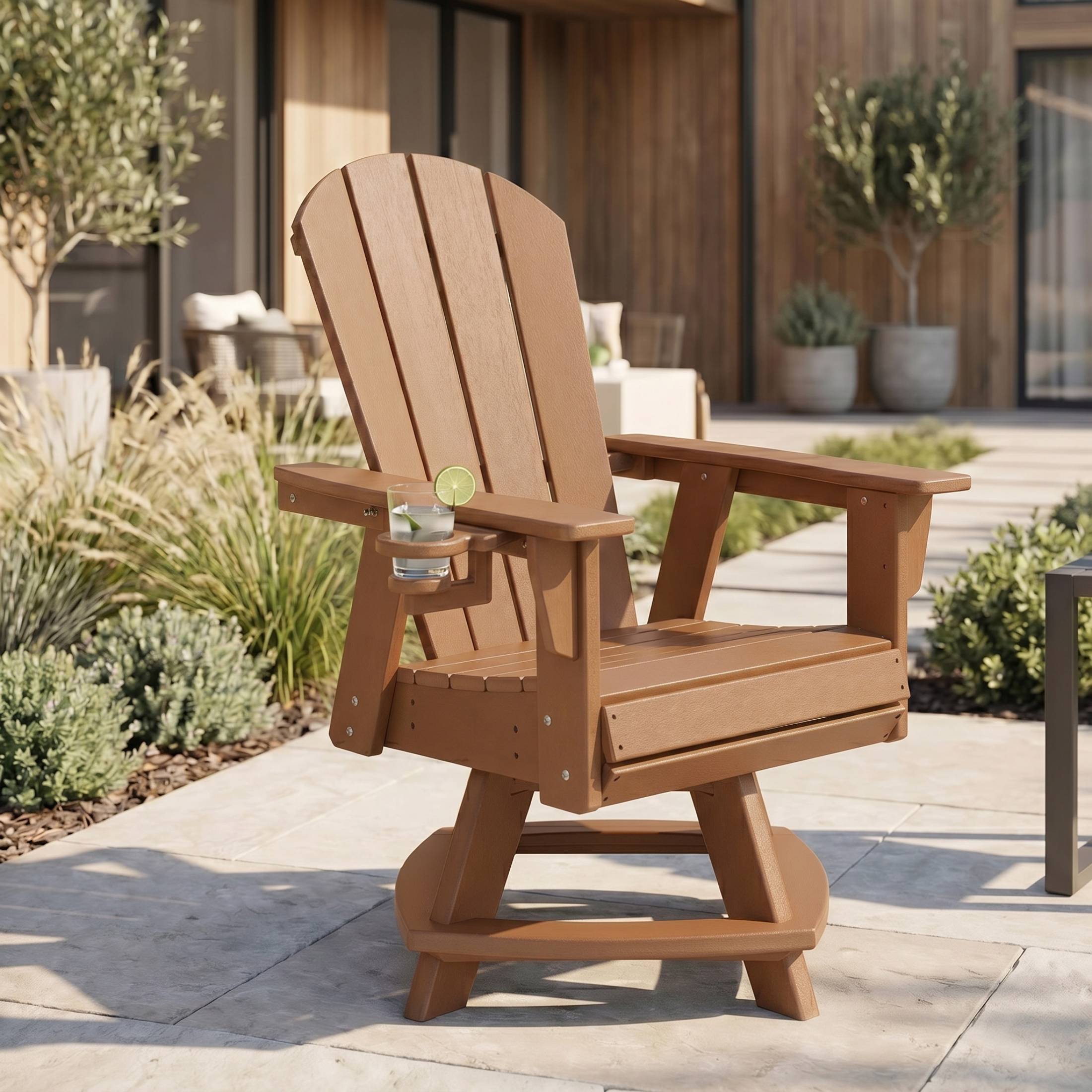 Malibu Outdoor HDPE Swivel Adirondack Patio Dining Chair With Cup Holder