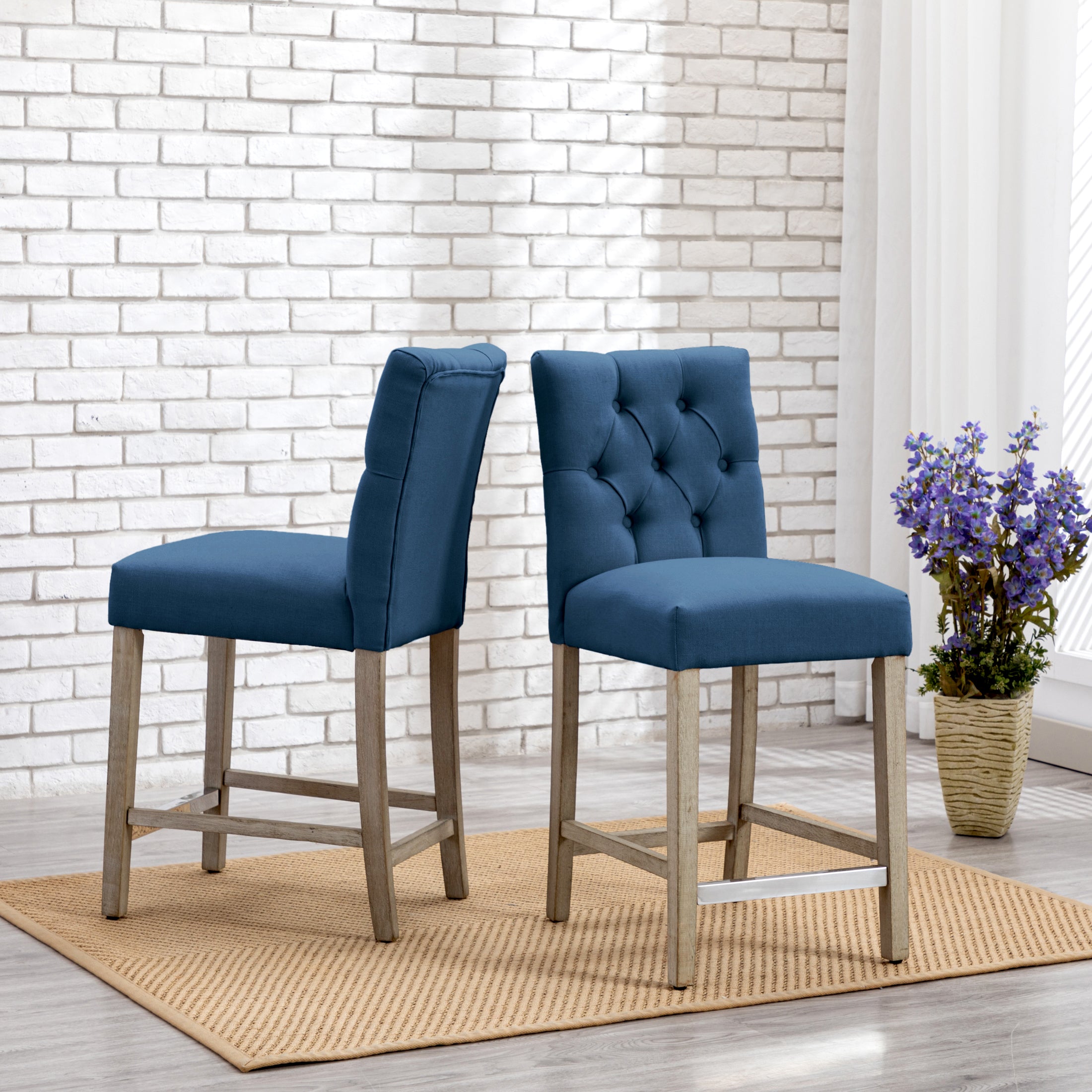 Hayes 24" Linen Fabric Tufted Counter Stool (Set of 2),Antique Gray