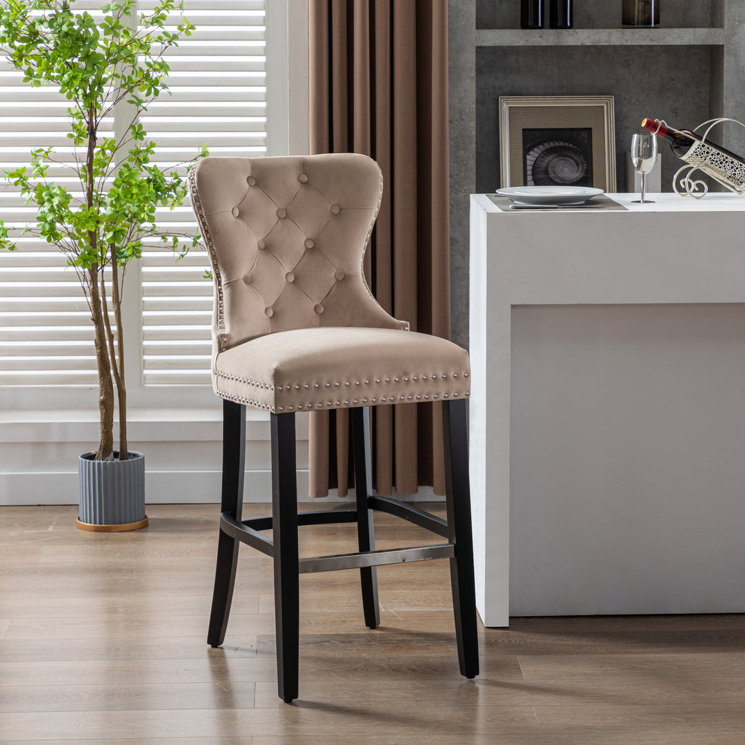 Wordford 29" Tufted Velvet Bar Stool, Black