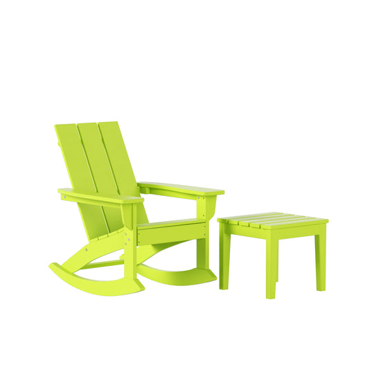 Ashore 2-Piece Modern Rocking Poly Adirondack Chair With Side Table Set