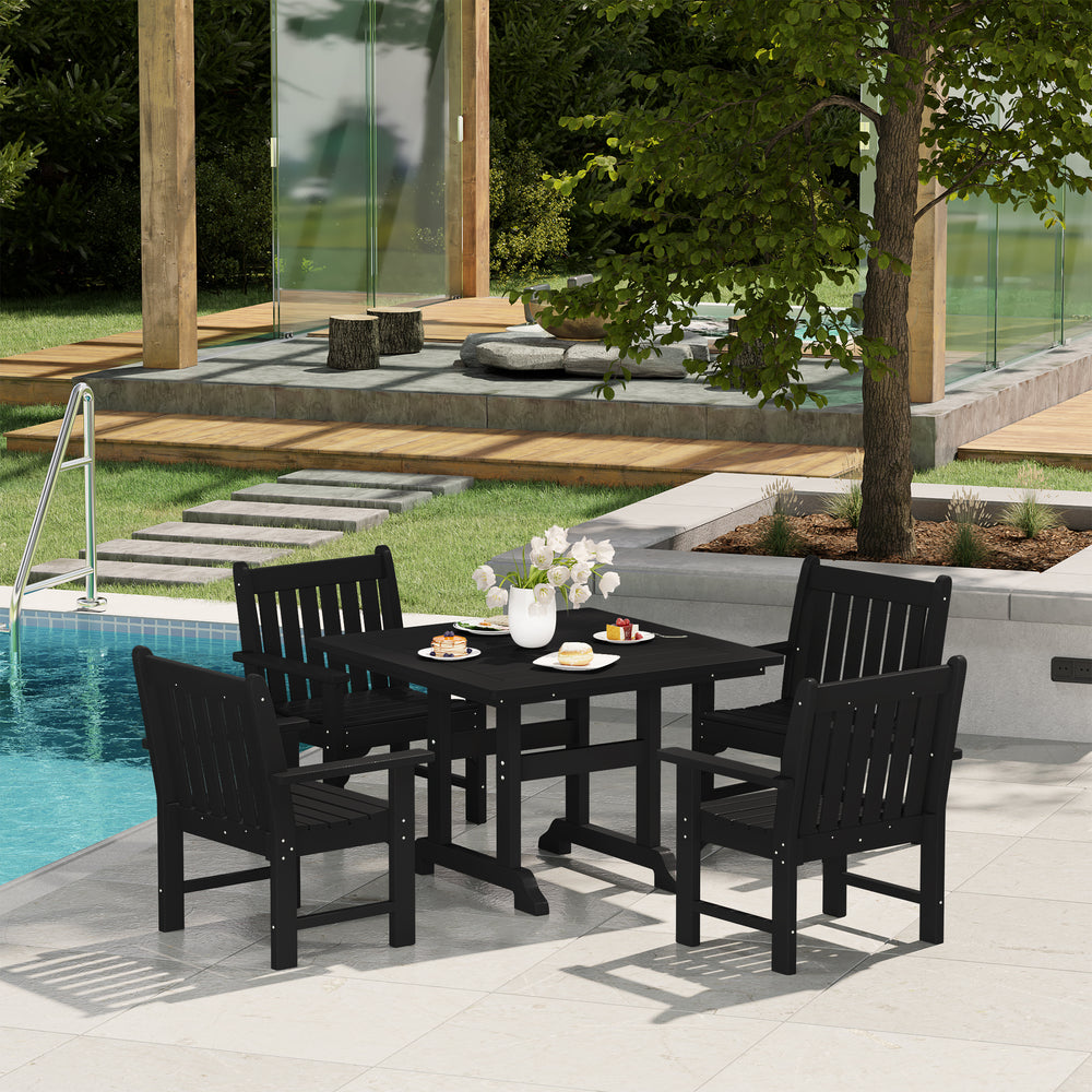 Malibu 5-Piece HDPE Outdoor Patio Chair and Square Table Dining Set