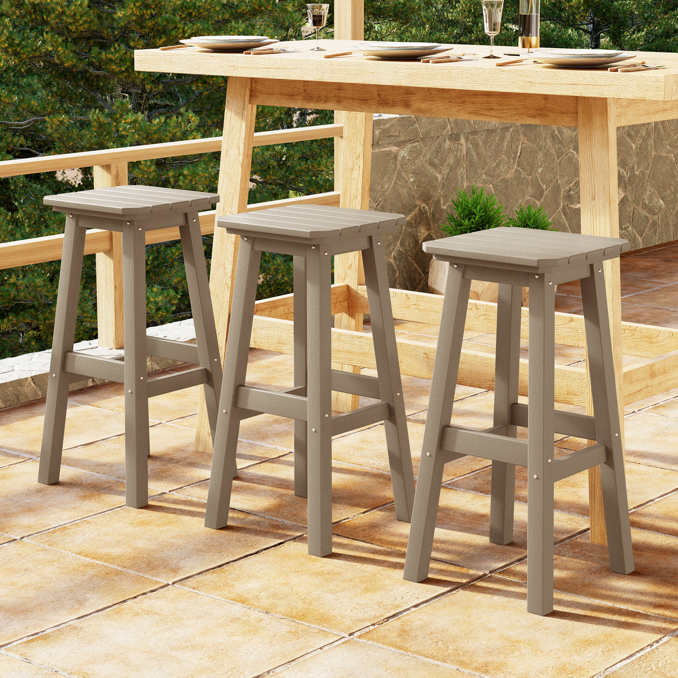 Malibu 29" HDPE Outdoor Patio Square Bar Stools (Set of 3)