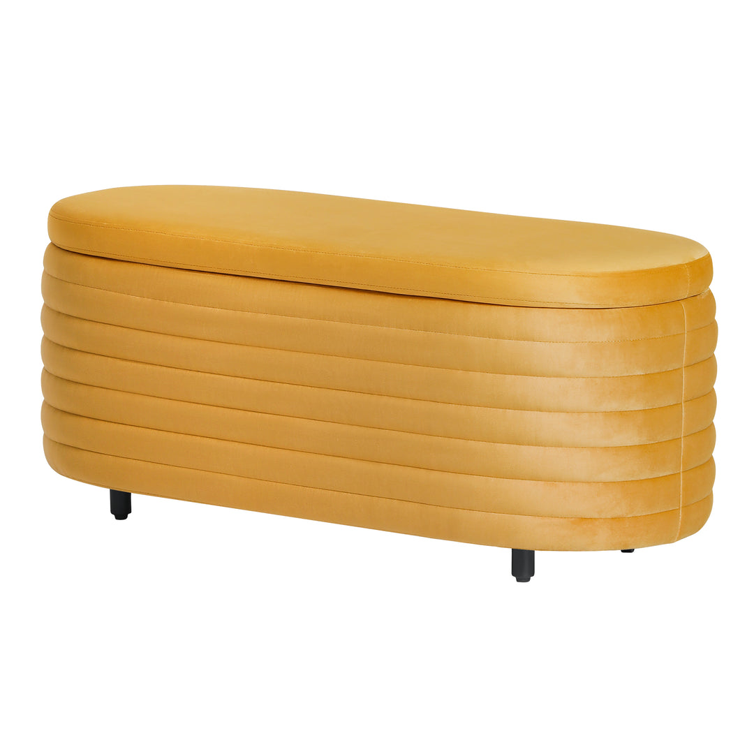 Phoebe 42" Wide Mid-Century Modern Upholstered Velvet Tufted Oval Storage Ottoman Bench