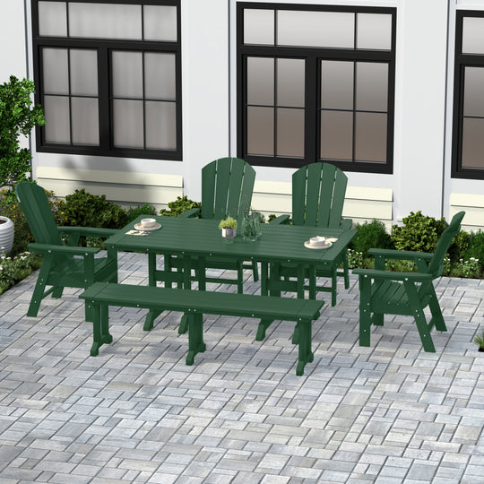 Malibu 6 Piece Outdoor Patio Dining Table and Armchair Dining Bench Set