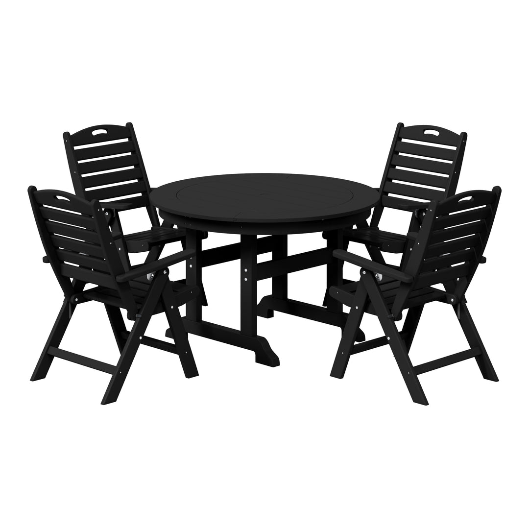 Malibu 5-Piece HDPE Round Patio Dining Table Set with Foldable Chairs