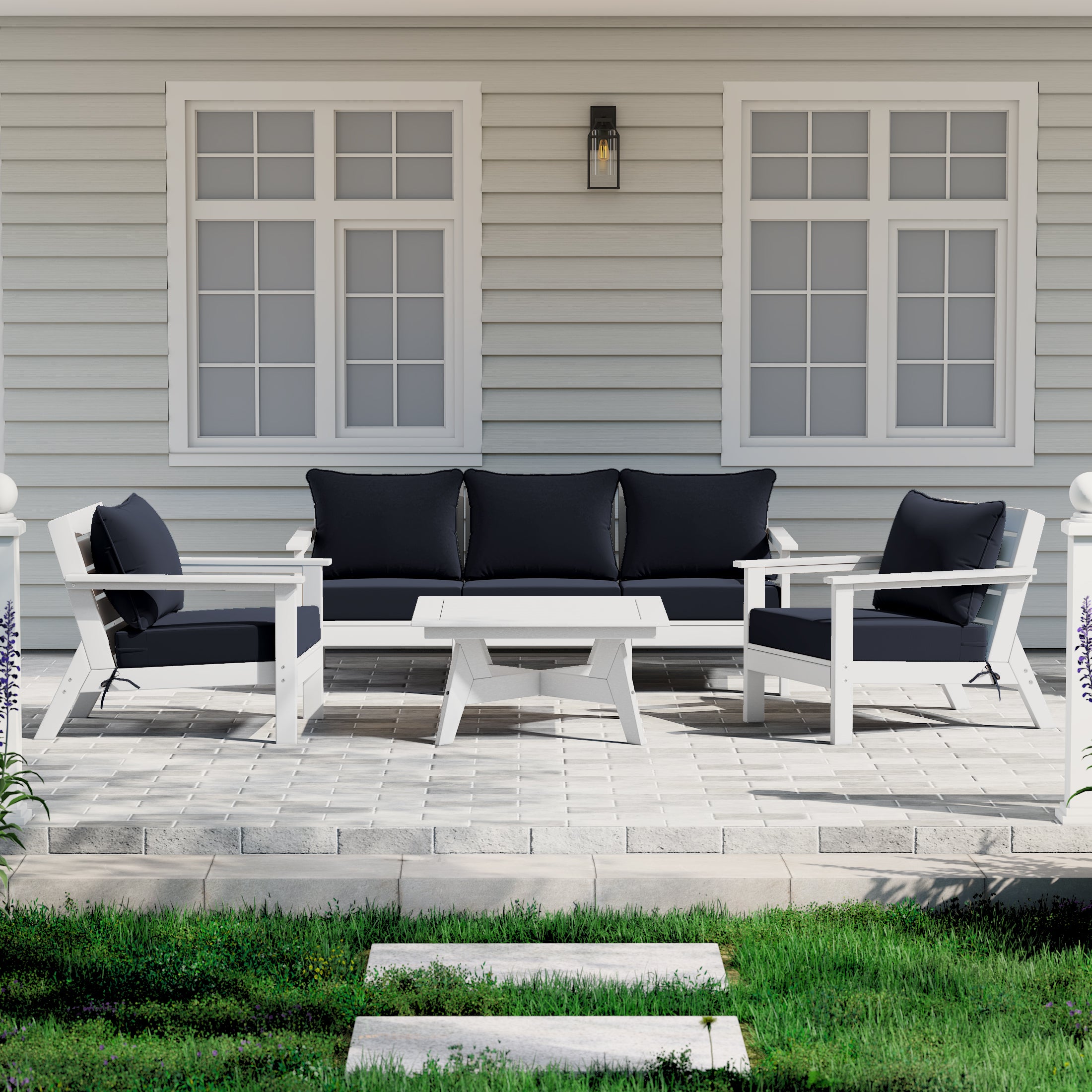 Avalon Outdoor 6-Piece Modular Sectional Patio Furniture Sofa Set in White Frame