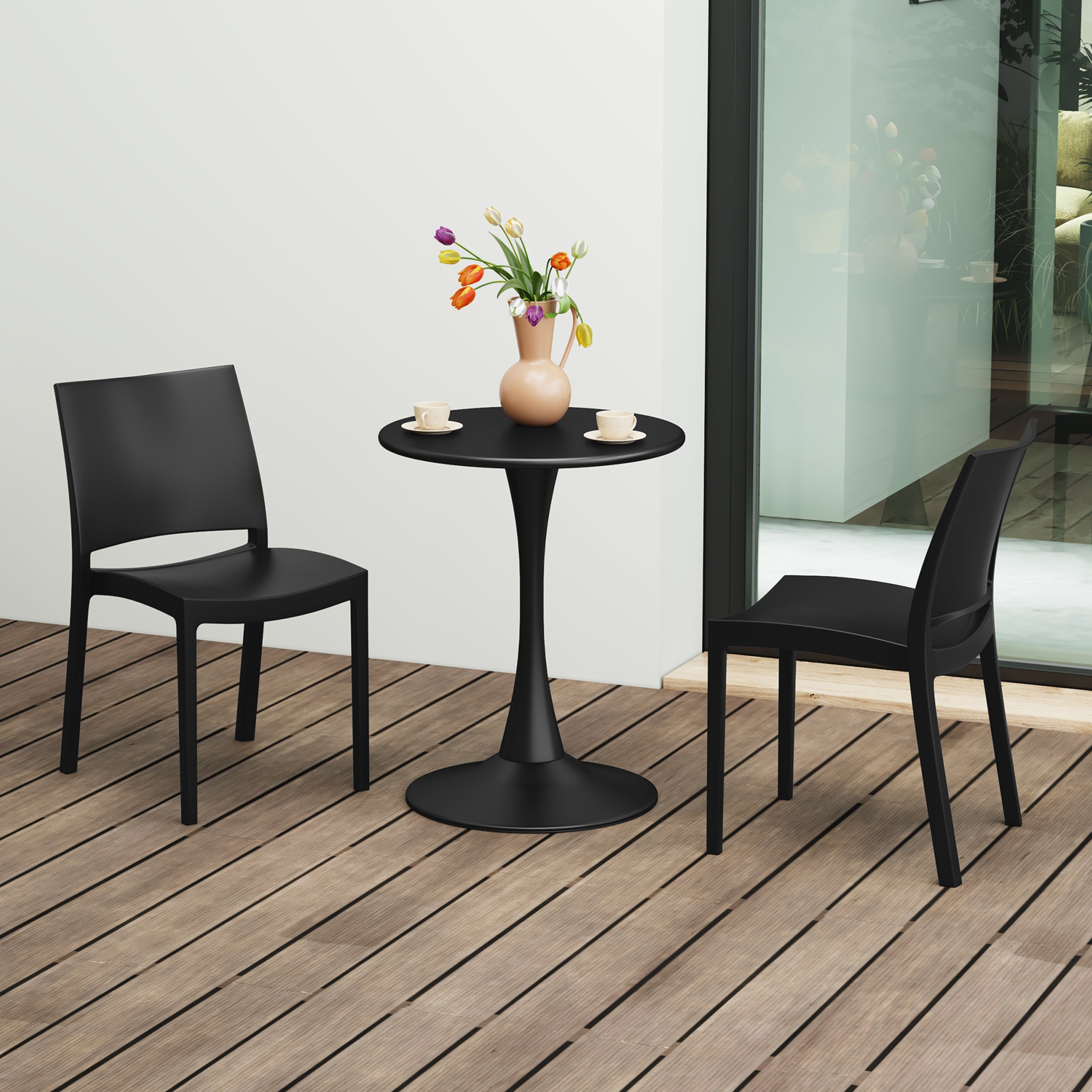 Playa 3-Piece Outdoor Round Metal Patio Dining Table Set With Stackable Patio Dining Side Chairs