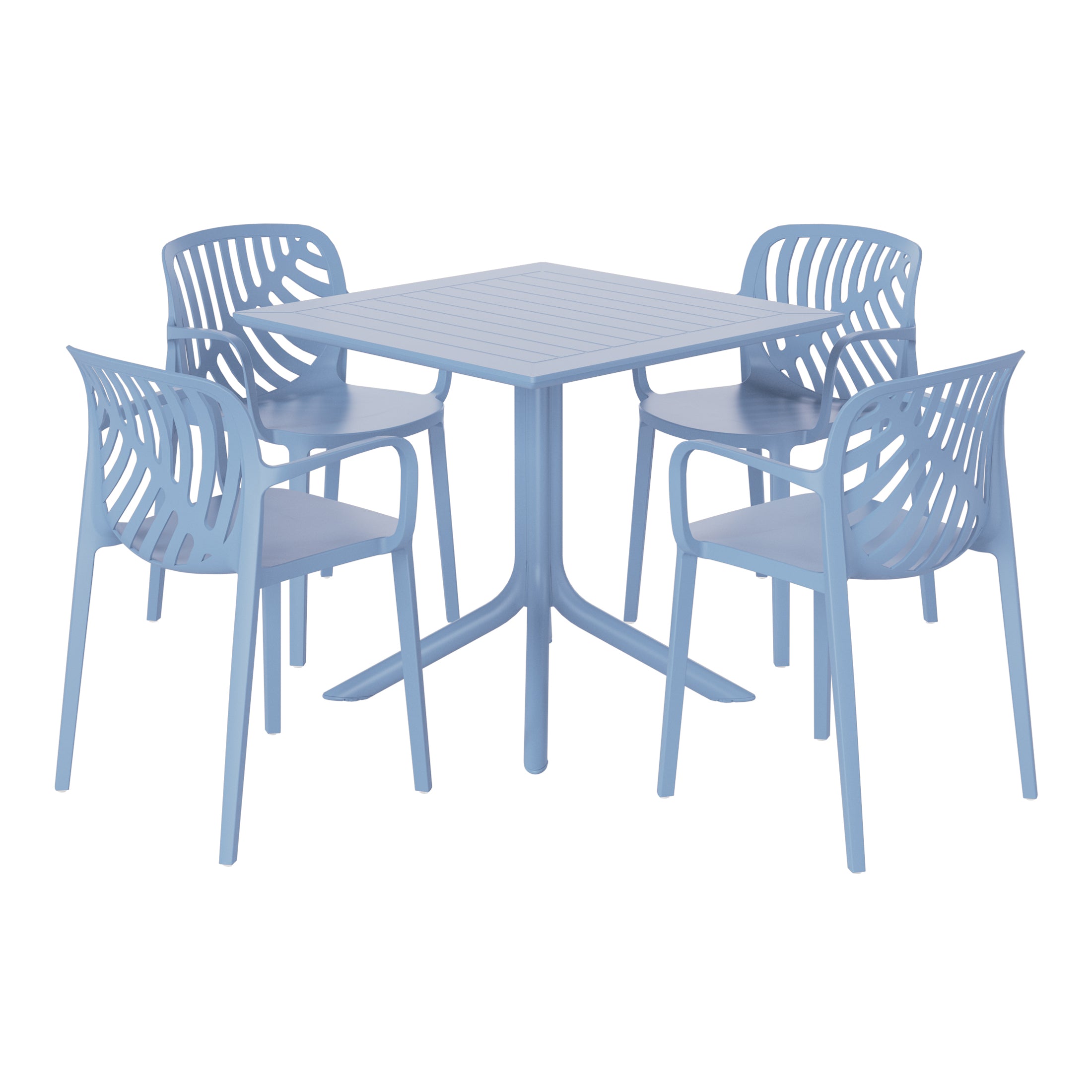 Playa 5-Piece Outdoor Square Patio Dining Table Set with Stackable Patio Dining Chairs