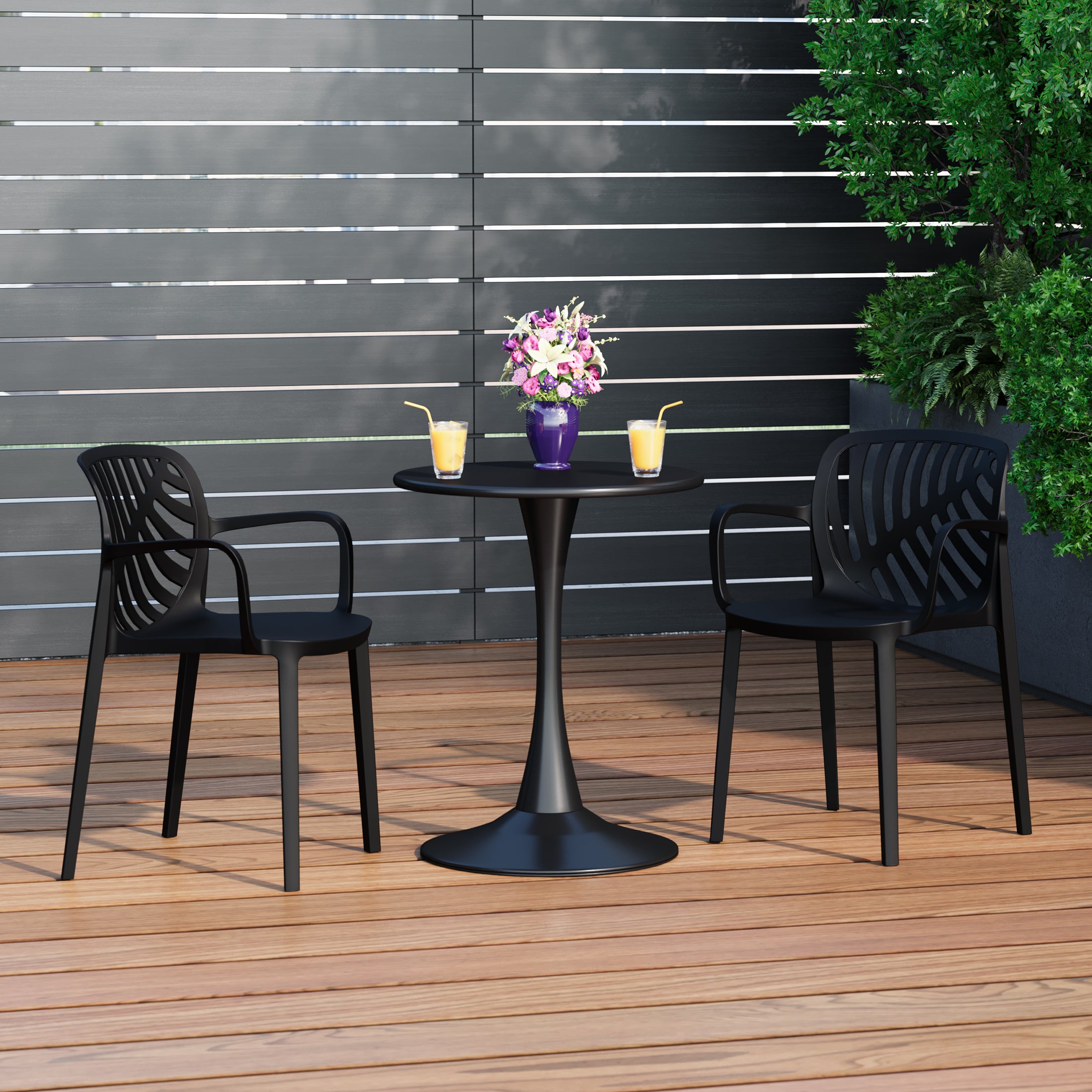 Playa 3-Piece Outdoor Indoor Metal Patio Dining Table Set With Stackable Patio Chairs