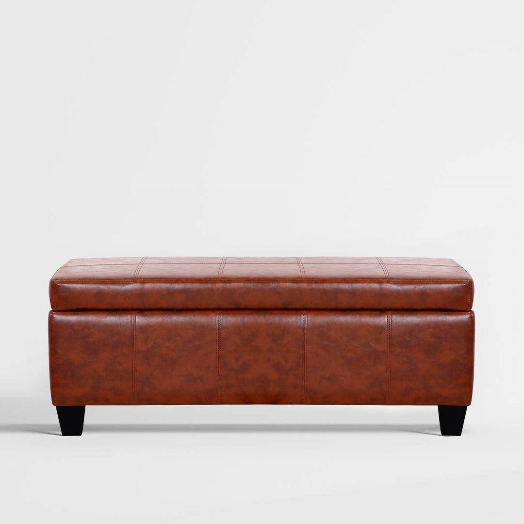 Jake 42" Inch Faux Leather Storage Ottoman Bench for Living Room Bedroom Furniture