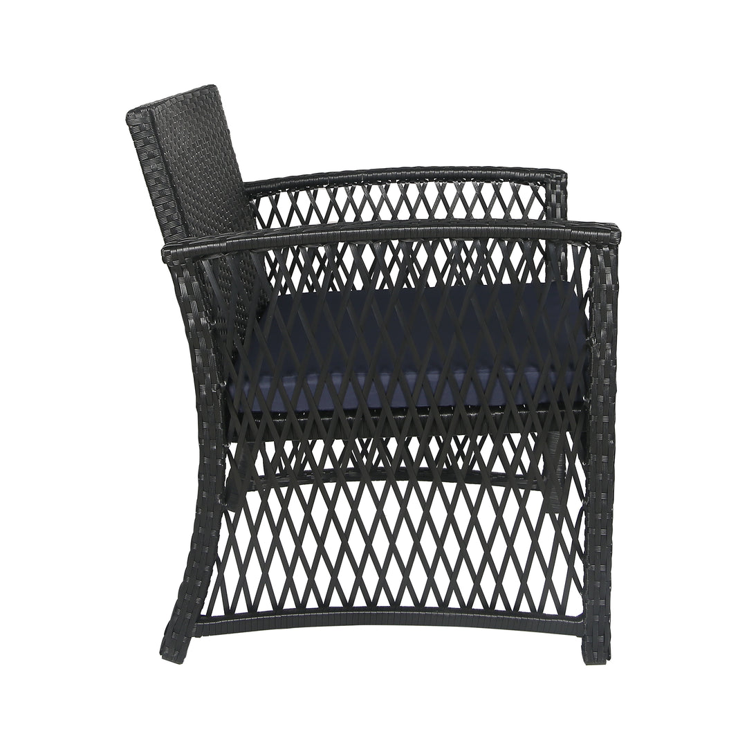 Melvi 3-Piece Outdoor Patio Wicker Conversation Set, Black