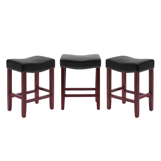 Lenox 24" Upholstered Saddle Seat Cherry Counter Stool (Set of 3)