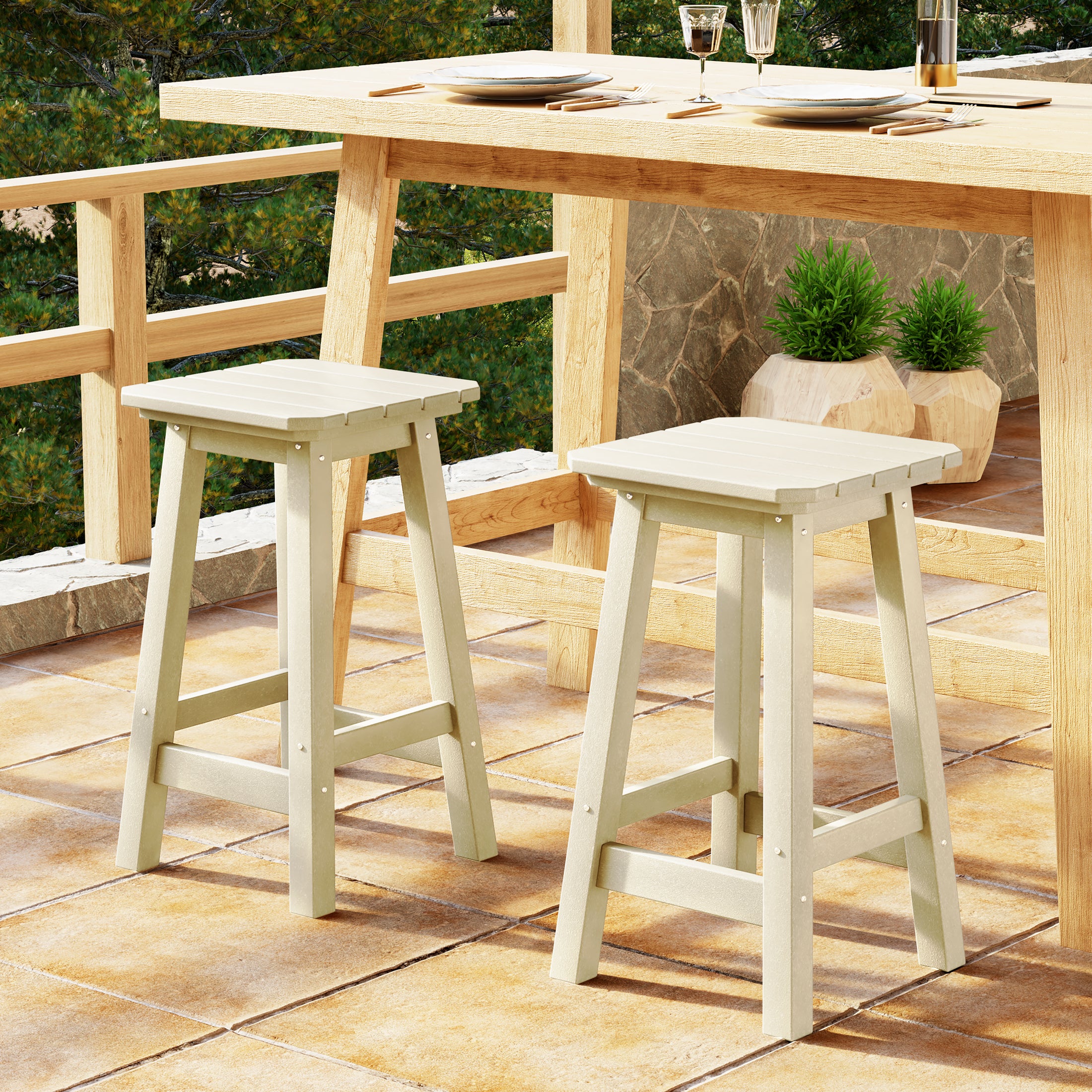 Malibu 24" HDPE Outdoor Patio Counter High Backless Square Bar Stools Set of 2