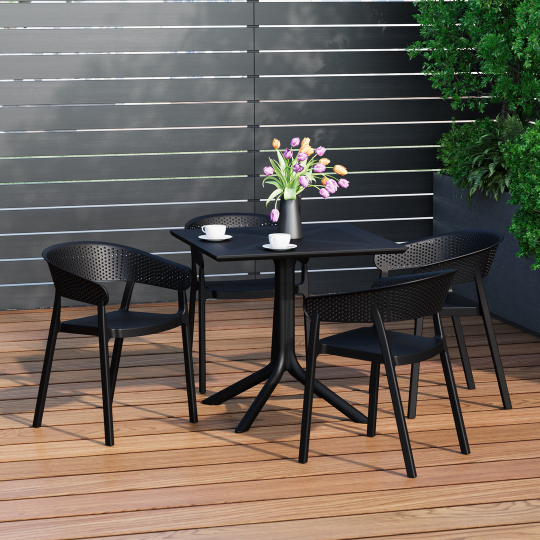 Playa 5-Piece Modern Patio Square Dining Table Set with Stackable Patio Dining Chairs