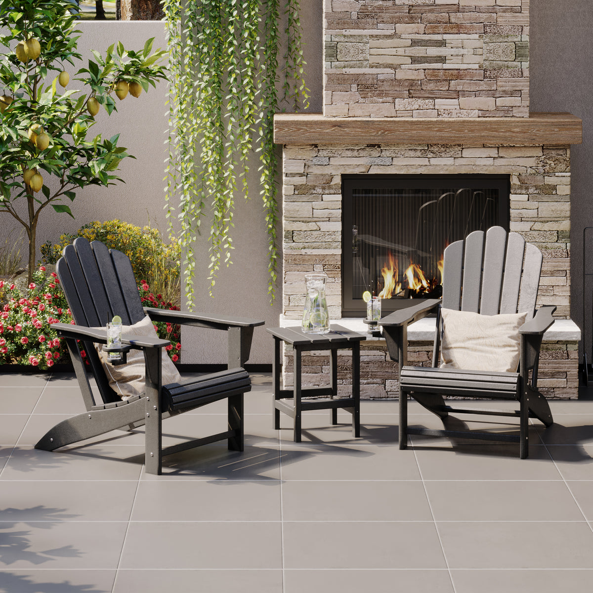 Highland Adirondack chair and table set in Gray styled outdoors