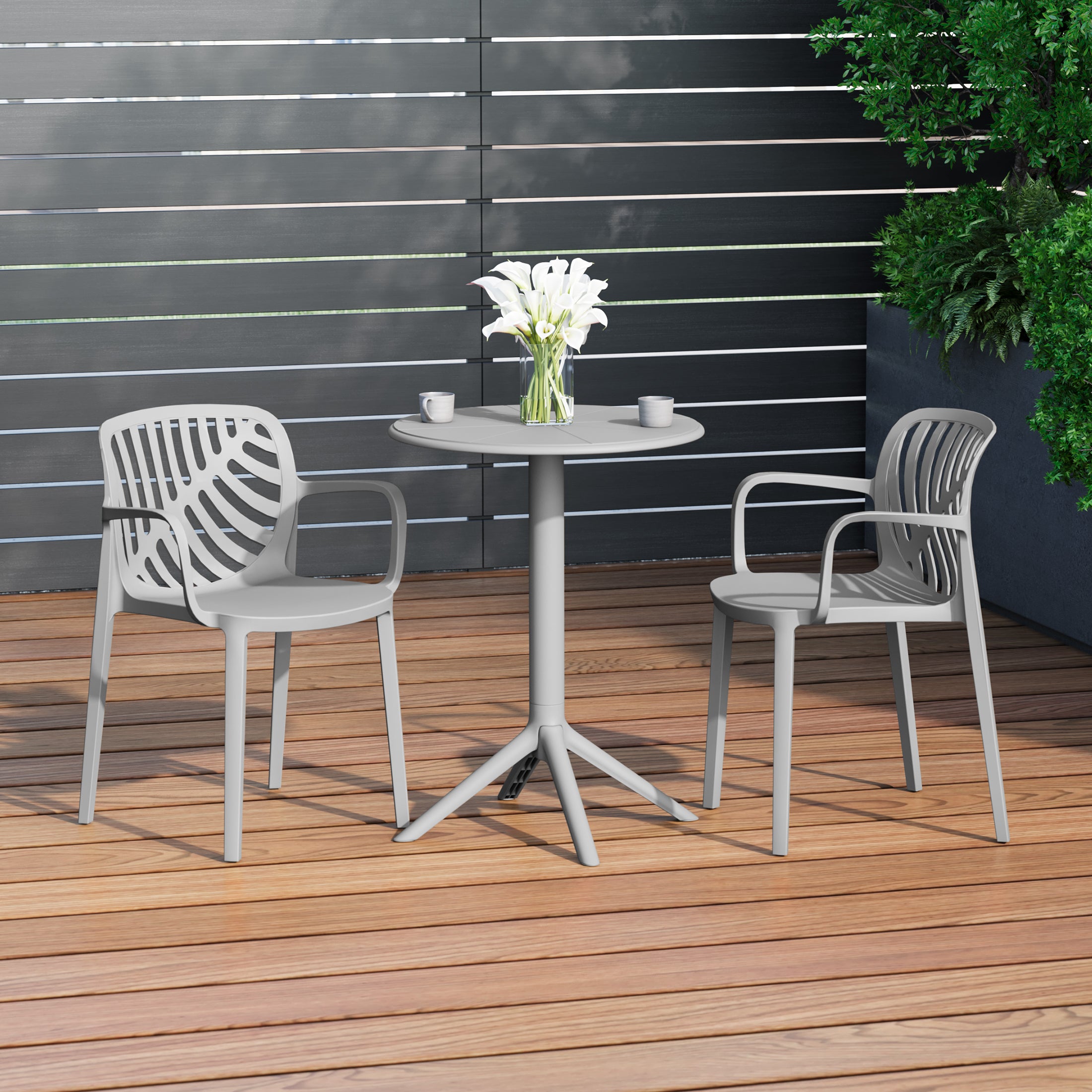 Playa 3-Piece Outdoor Resin Patio Bistro Table Set with Stackable Patio Dining Side Chairs For 2