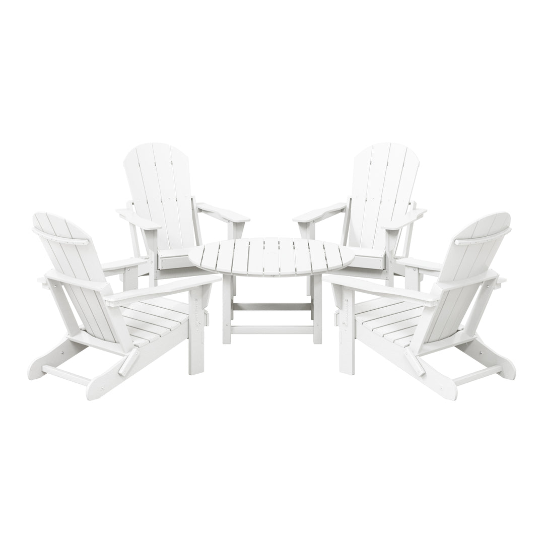 Malibu 5-Piece HDPE Folding Adirondack Chair Outdoor Patio Conversation Set